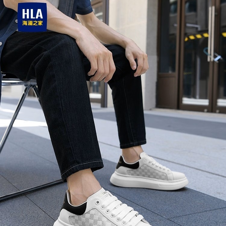 海澜之家（HLA）男鞋夏季增高休闲板鞋时尚百搭小白鞋男 白黑色S 40