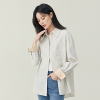 竖条纹衬衫女长袖春季翻领设计感落肩袖斑马纹衬衣女文艺时尚新款