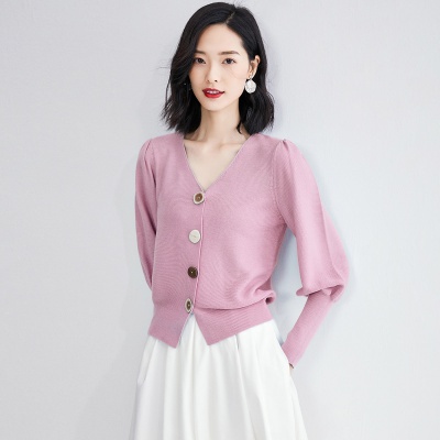 Ying'er Twelve Baskets 23 Spring New French Elegant Temperament V-Neck Bat Sleeve Soft Knitted Top