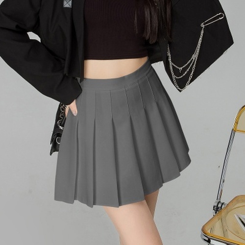 2023 spring high waist and thin versatile small short A-shaped pleated skirt skirt (including lining)