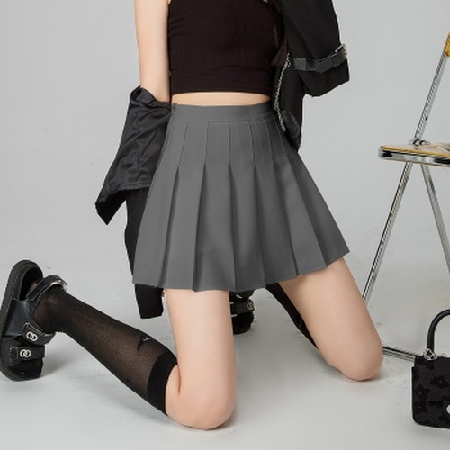 2023 spring high waist and thin versatile small short A-shaped pleated skirt skirt (including lining)