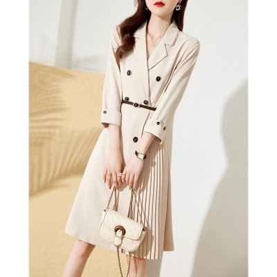 Spring and summer simple and fashionable design sense pleated waist and thin high-end suit trench coat dress