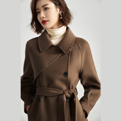 【纯羊毛】春秋款翻领长袖中长双面呢女式大衣