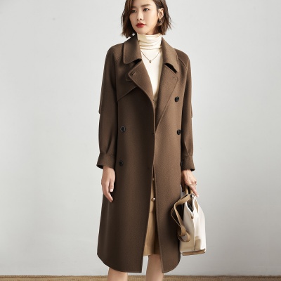 【纯羊毛】春秋款翻领长袖中长双面呢女式大衣