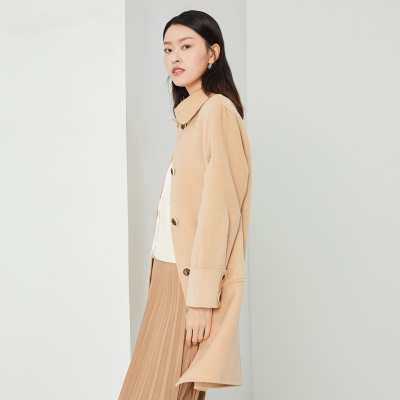毛呢外套女春季翻领长袖英伦时尚百搭中长款上衣