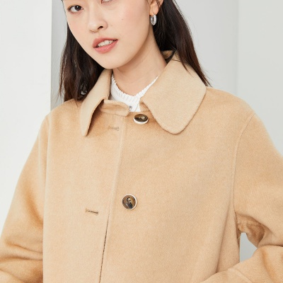毛呢外套女春季翻领长袖英伦时尚百搭中长款上衣
