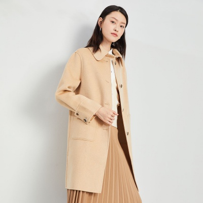 毛呢外套女春季翻领长袖英伦时尚百搭中长款上衣