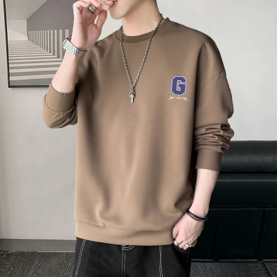 春季新款简约印花时尚潮流日常通勤百搭圆领长袖男式休闲运动卫衣