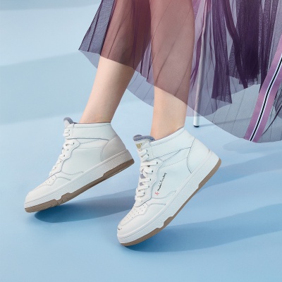 【简约高帮板鞋】清爽透气舒适女鞋双鞋带休闲板鞋耐磨耐穿小白鞋