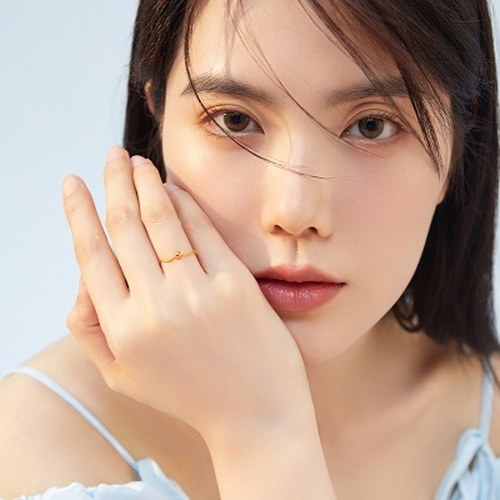 足金戒指女小金珠光珠浪花素圈戒指尾戒指环