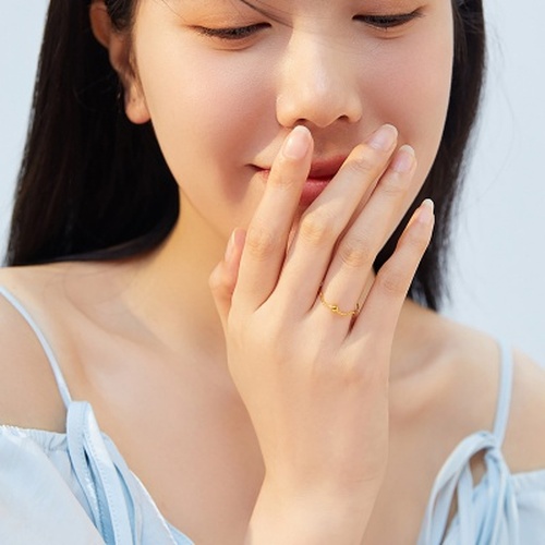 足金戒指女小金珠光珠浪花素圈戒指尾戒指环